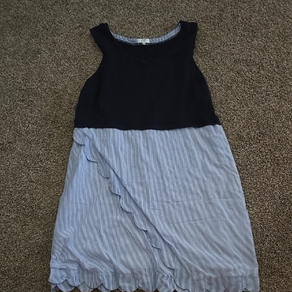 White and Blue Striped Sleeveless Dress
